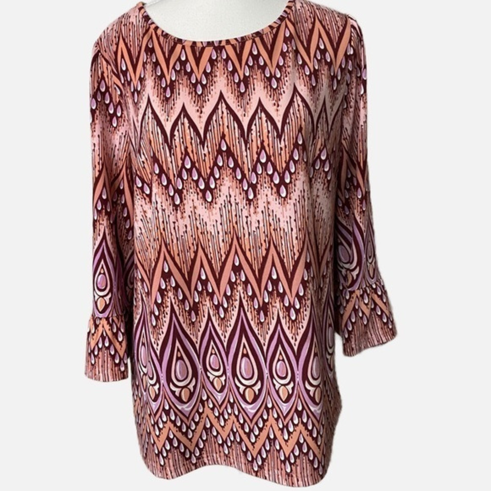 Bob Mackie‎ Wearable Art Blouse Hippie Boho Flare Sleeves Oversized Top